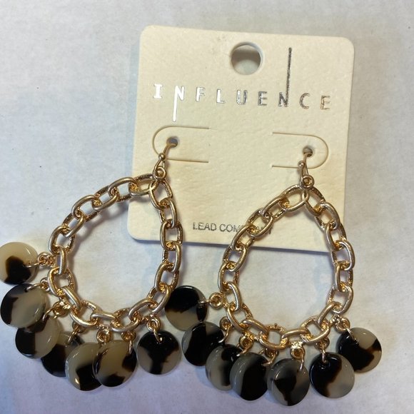 Oval gold chainlink earrings with tortoise - Picture 2 of 8